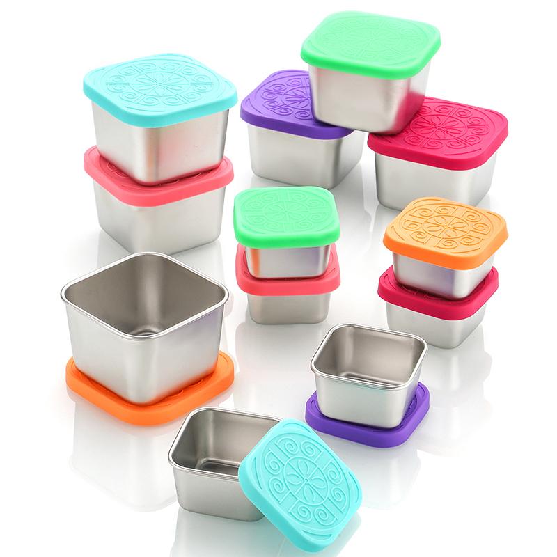 1/2 Pcs Stainless Steel Salad Box Snack Seasoning Container With Silicone Lids Leakproof Stackable Dressing Food Storage Box