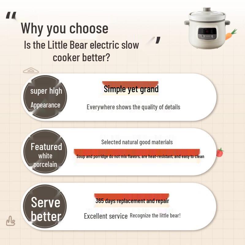 BEAR Electric Ceramic Stew Pot (3L) CN Plug (adapter Included)