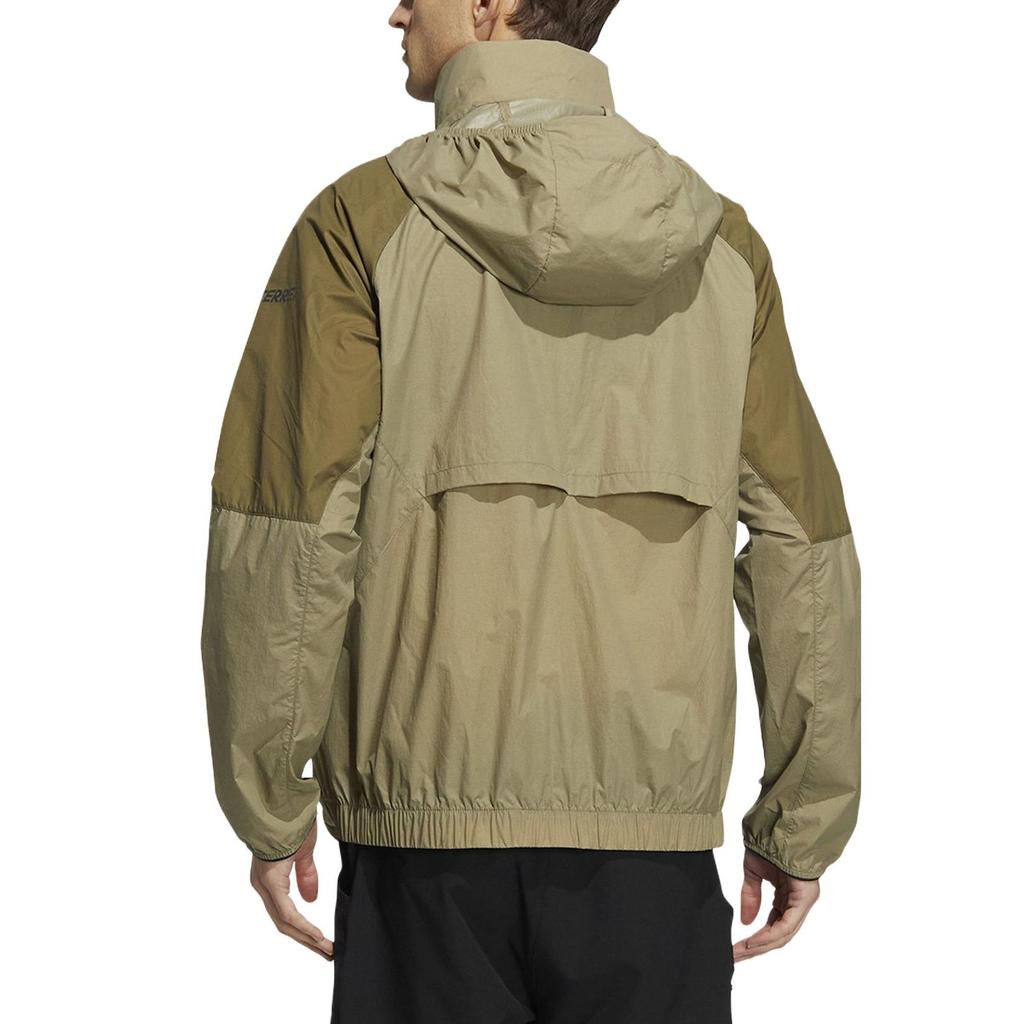 adidas Color Block Logo Print Hooded Zip Long Sleeve Jacket Men Jacket Olive-Green HN4536