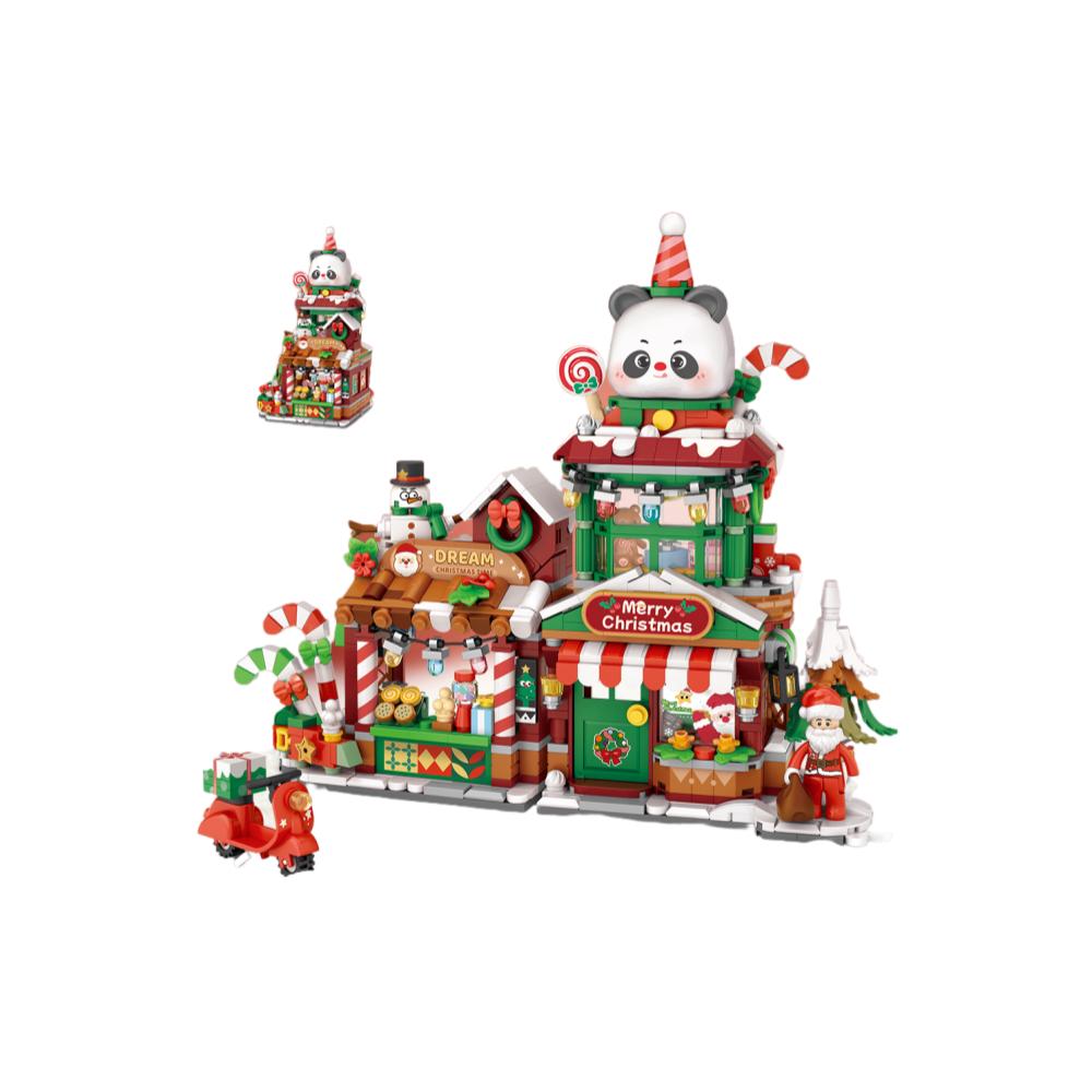 LOZ Christmas gift, folding street gingerbread house DIY building model assembly, building blocks toys, children's holiday gift