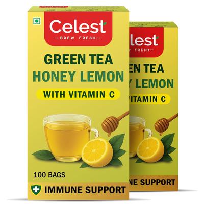 Celest Thé Vert Miel Citron Avec Vitamine C 100 Sachets de Thé X Paquet de 2 Infusion Quotidienne Rafraîchissante Pour Dégustation Chaude Ou Glacée