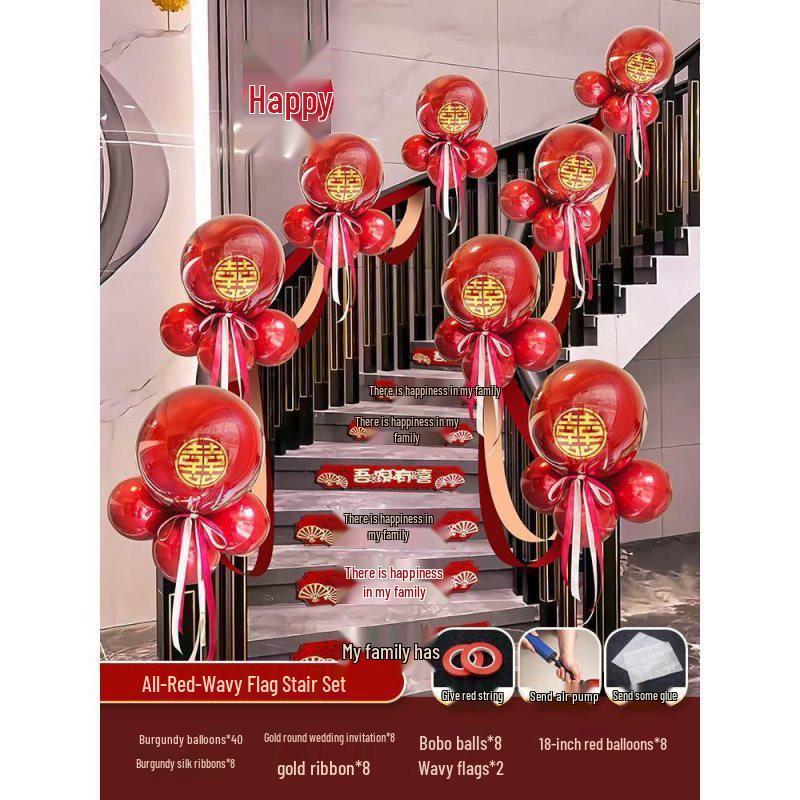 Tinsel Wedding Room & Stair Décor Set with Balloons - Bride & Groom's Side Decoration Kit