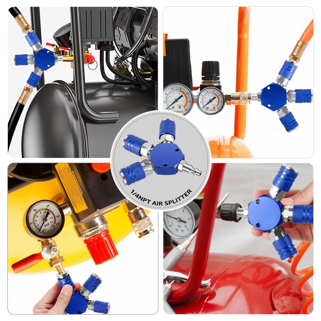 3 Way Quick Connector Air Compressor Manifold 1/4inch Hose Fitting Max 300psi Coupler Manifold Multi Splitter