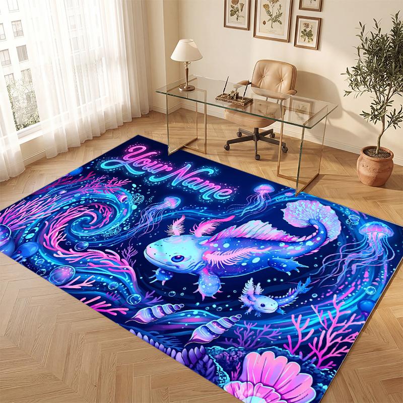 Underwater Fish Theme Soft Crystal Velvet Rug Custom Name & Text Print Non Slip Floor Rug for Bedroom Living Room