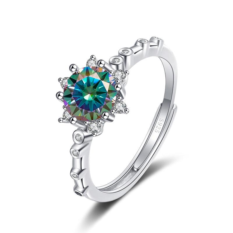 Bague Ringen Snowflake Rings 1 Carat Colored Moissanite Ring For Women Christmas Gift Romantic Winter Sterling Silver 925 Jewelry