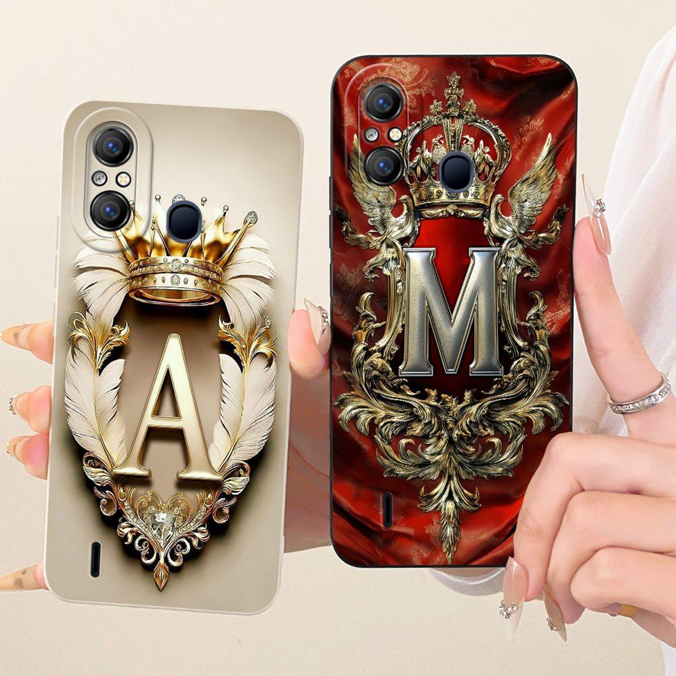 For ITEL A58 Case For ITEL A58 Pro Cover Luxury A-Z Letters Fashion Crown 2D Painted Silicone Casing For ITEL A49 A661L