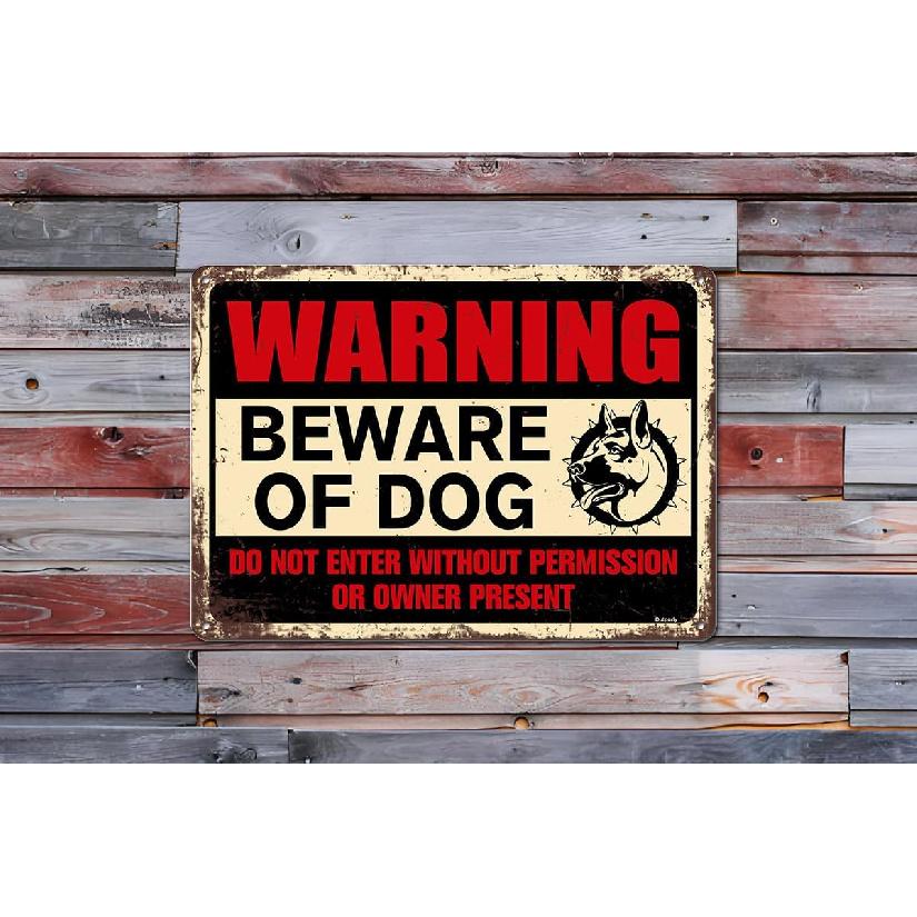 8" x 12" Aluminium Retro Metal Beware of Dog Sign Do Not Enter Without Permission Warning Signs for Fence Yard Farm