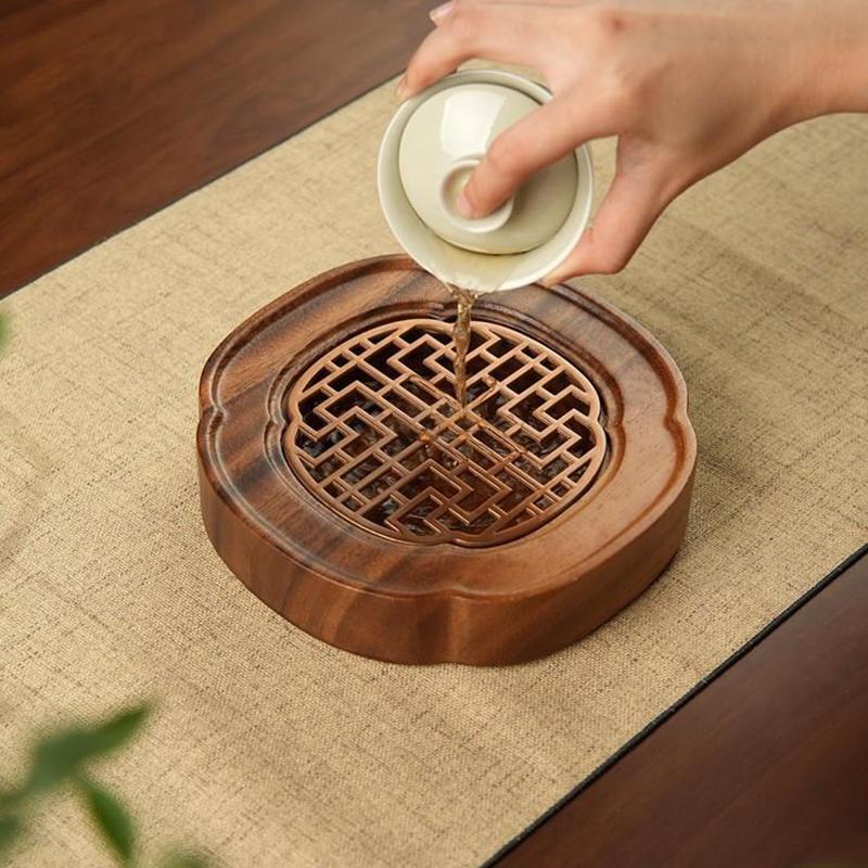 Walnut Wood Light Luxury High-end Coffee Tray Tea Tray Drain Water Storage Dry Bubble Table Base Kung Fu Tea Accessories