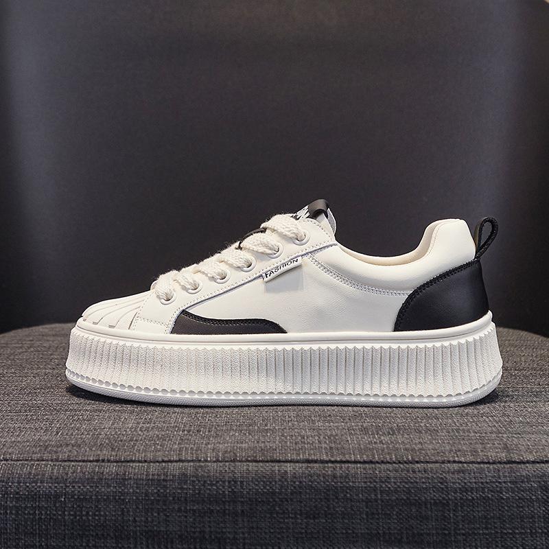 Leather muffin thick-soled heightening little white shoes children's shell head 2025 autumn new fashion explosion casual board shoes