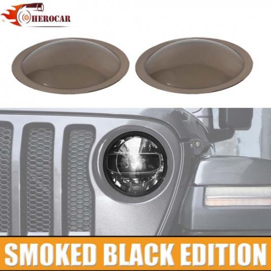 2x Smoked Black Headlight Light Lamp Cover Overlay For Jeep Wrangler JL JT 2018+