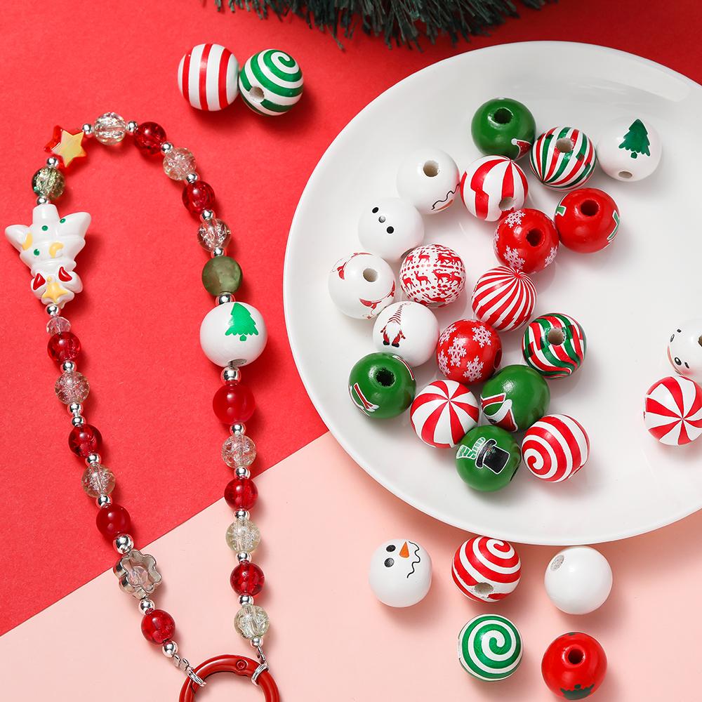 5/10pcs 16mm Wooden Beads Green Snowman Christmas Spacer Beads for DIY Bracelet Keychain Jewelry Making Handmade Accessories