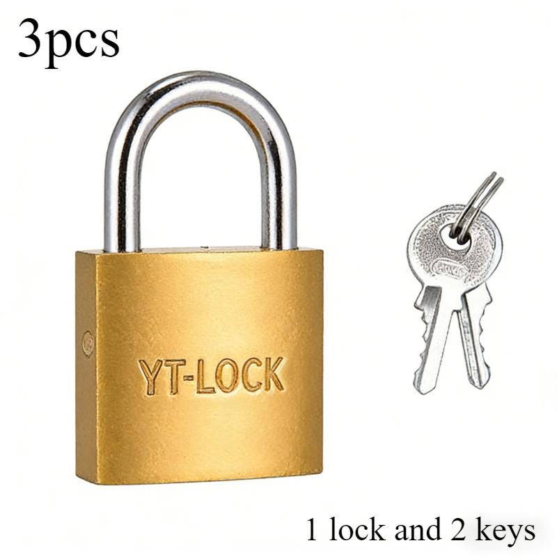 

3-Piece Polished Brass Padlock with 2 Keys, Compact Metal Security Lock for Home & Outdoor Use