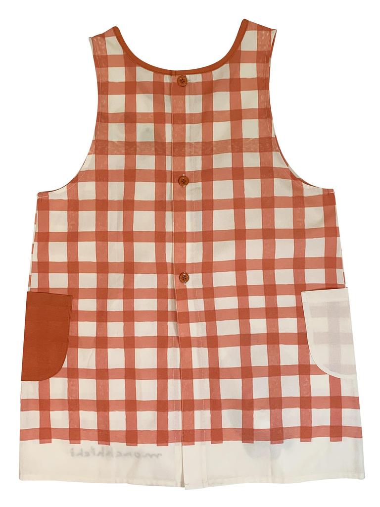 Atelier Momo & Momo Monchhichi Furukawashiko Apron, Back Opening, Check Pattern, Red, Women's, Sizes M-L, MA44118-52