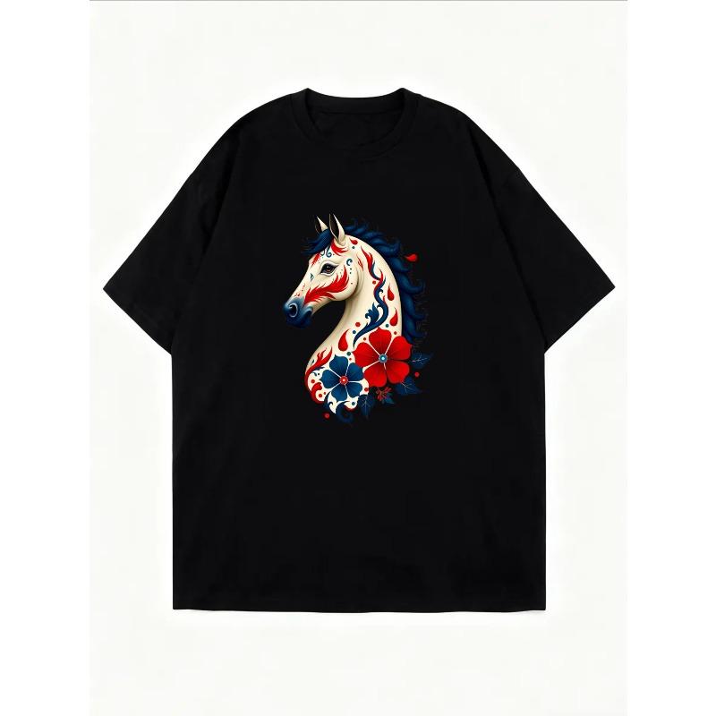 Wit T-shirt met Paard en Bloemenmotief voor Casual Kleding