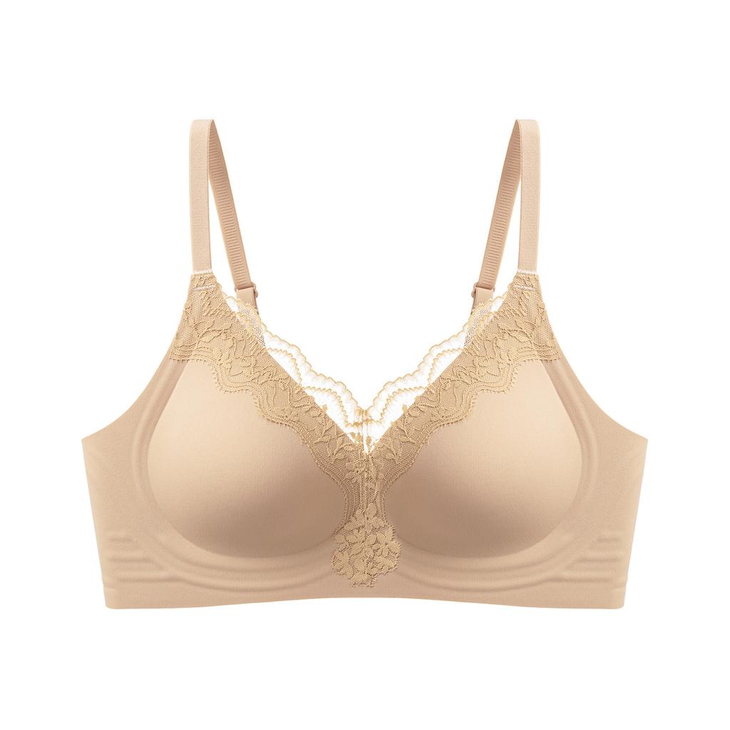 Traceless Liquid Foundation Glossy Sexy Deep V Lace Bra 10A Antibacterial Hyaluronic Acid Soft Support Gathering Underwear Ladies
