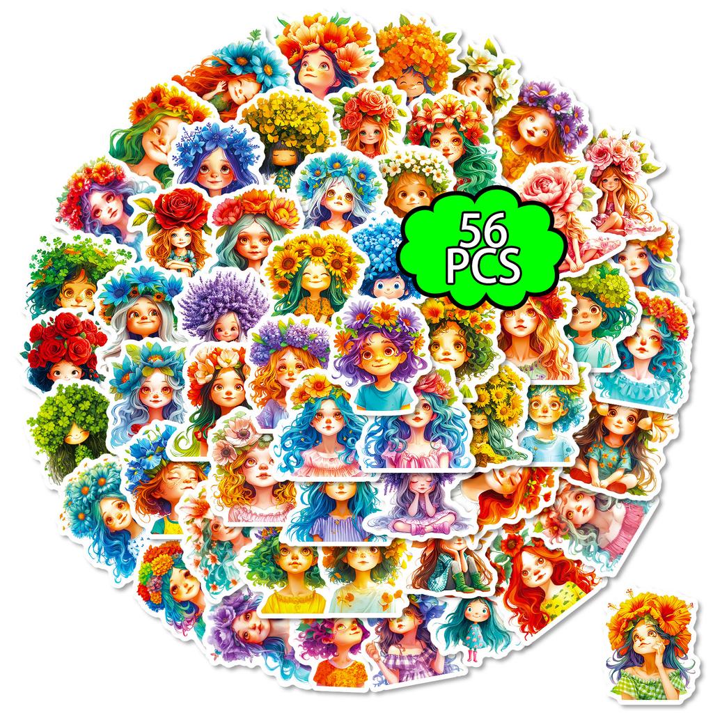 56 Girl With A Wreath Cartoon Graffiti Stickers High Saturation Diy Handmade Decorative Stickers