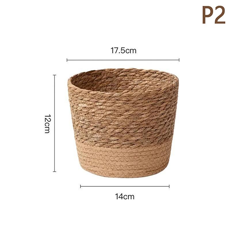 1Pc Straw Weaving Flower Plant Pot Wicker Basket Rattan Flowerpot Storage Basket Garden Flowerpot Handmade Woven Planter Basket