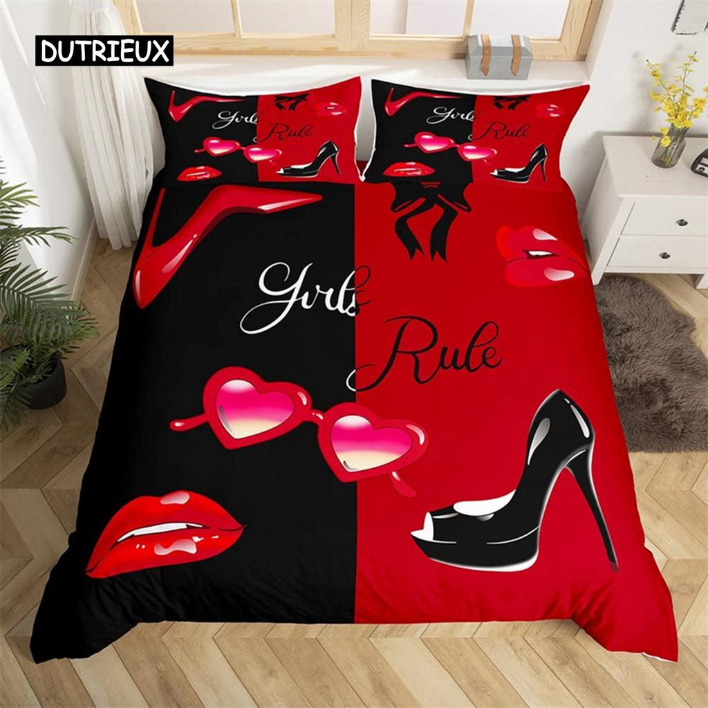 Flower Butterfly High Heels Duvet Cover King Fantasy Glitter Quilt Cover Polyester Romantic Theme Bedding Set Valentine Day Gift