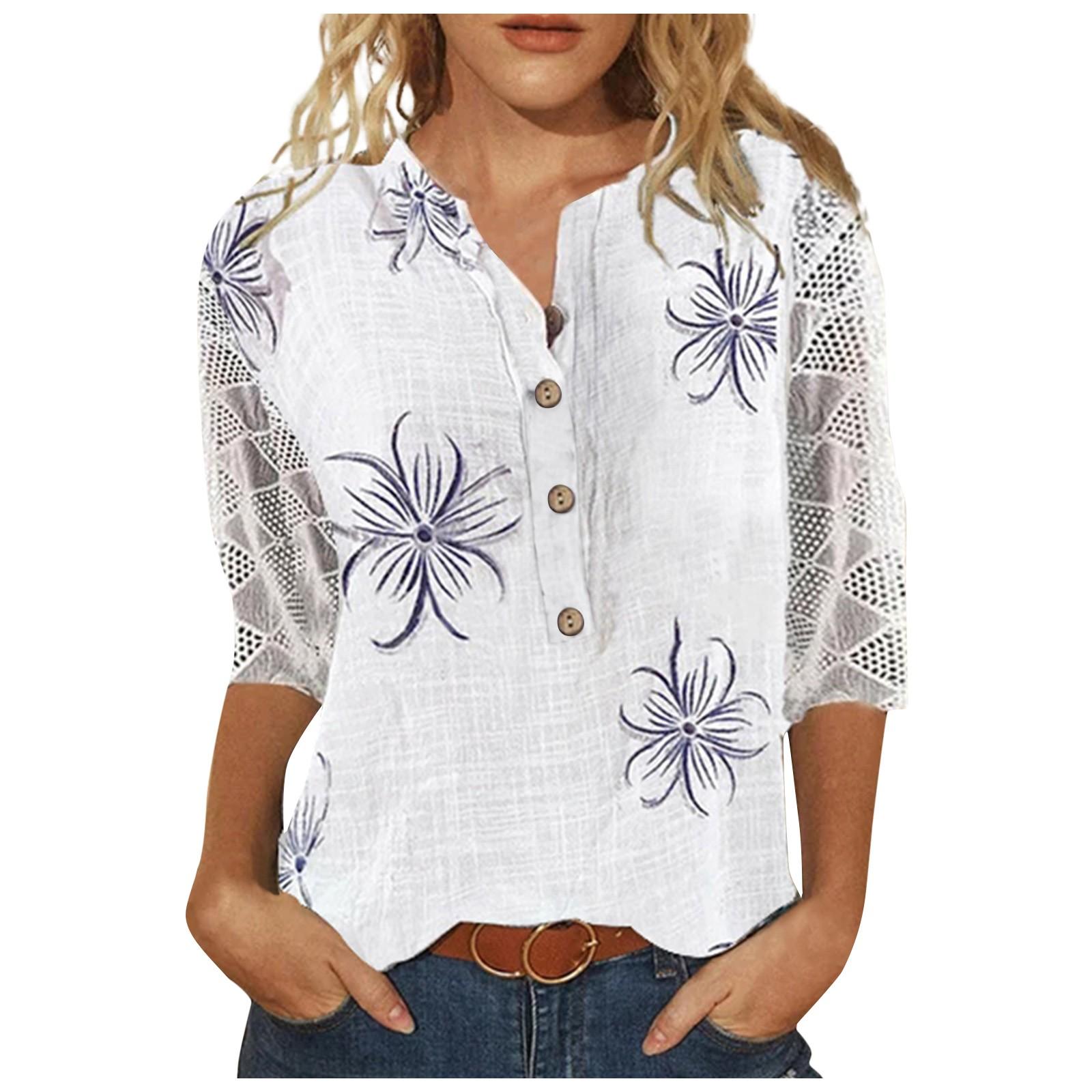 Женские рубашки с v-образным вырезом и рукавами 3/4 — фото 3