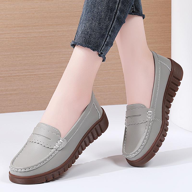 Weiche Mokassins für Damen zum Hineinschlüpfen, lässig, elegant, für den Sommer, atmungsaktives Leder, schwarze Mokassin-Schuhe
