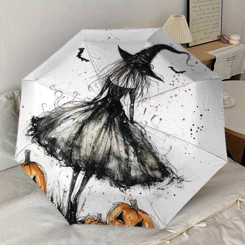 1pc Witch Pumpkin Pattern Umbrella Design Automatic Opening and Closing Umbrella, High-quality Travel Umbrella, Lightweight and Portable, -53
