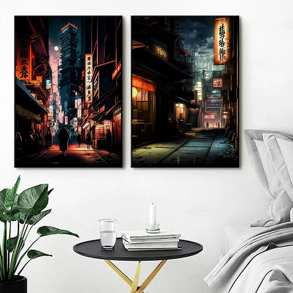 Pop Neon Vaporwave Japan Tokyo City Night Street Scenery Posters Abstract Wall Art Canvas Painting Print Room Home Decor Cuadros