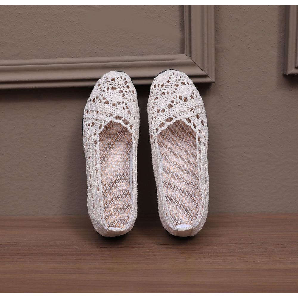 Ladies' Casual Temperament Breathable One Foot Shoes -Women's Mesh Shoes with Mesh Surface, Ethnic Style Cloth Shoes, Hollow Lace Women's Shoes
