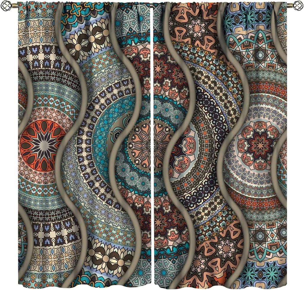 Bohemian Curtains South Asian Ethnic Vintage Floral Pattern Mandala Paisley Curtain with Rod Pocket for Bedroom Living Room Home
