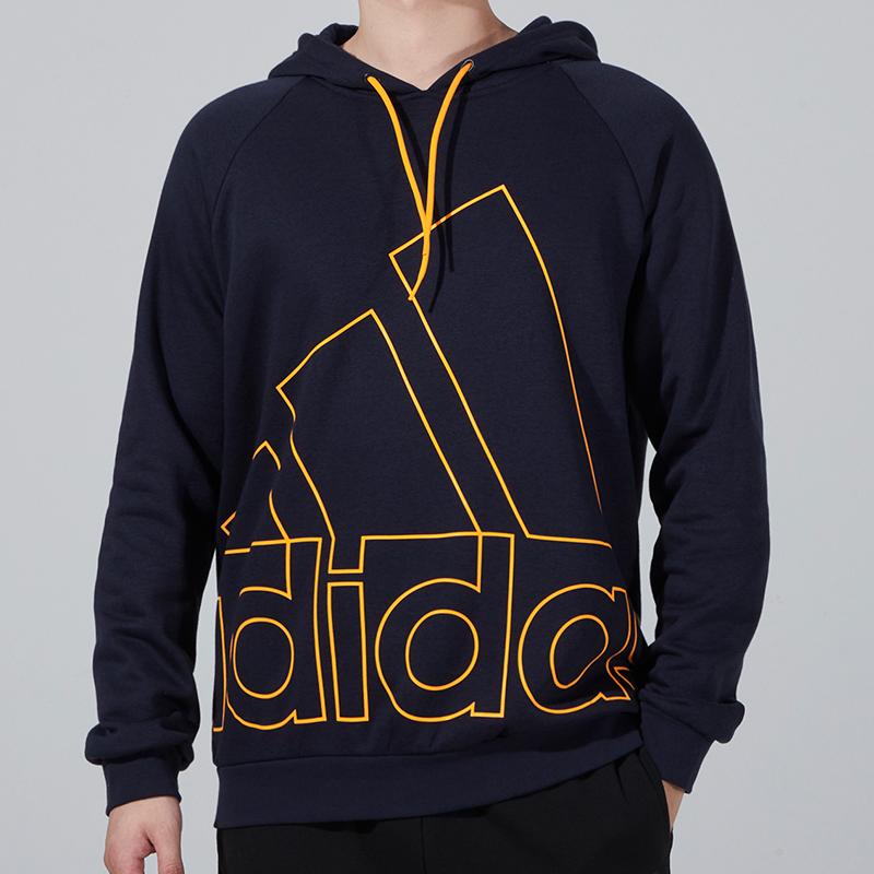 Adidas Big Logo Print Fleece-Lined Pullover Hoodie Men Hoodie Blue HB5092