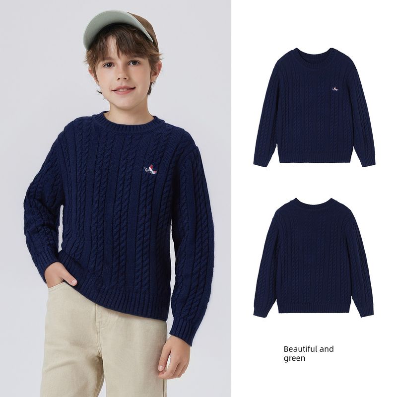 Navigare Italian Small Sailboat Sweater for Boys and Girls 2026 Boys Red Inner Crew Neck Top Round Neck Sailboat-Dark Blue 140