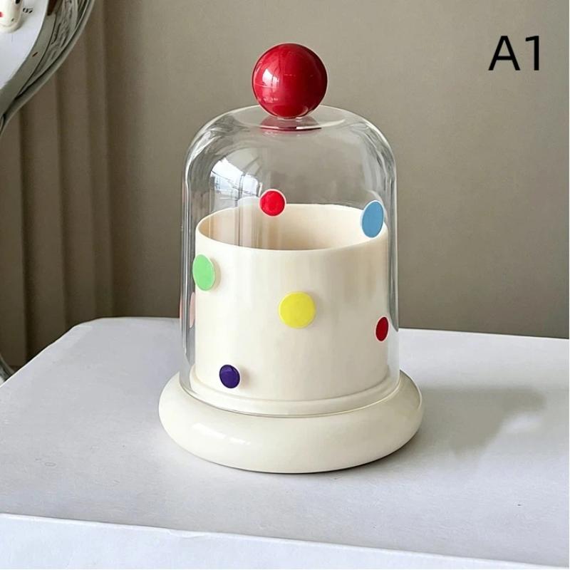 1Pcs Multifunctional Cotton Swab Toothpick Polka Dot Storage Box With Dustproof Clear Cover For Bathroom
