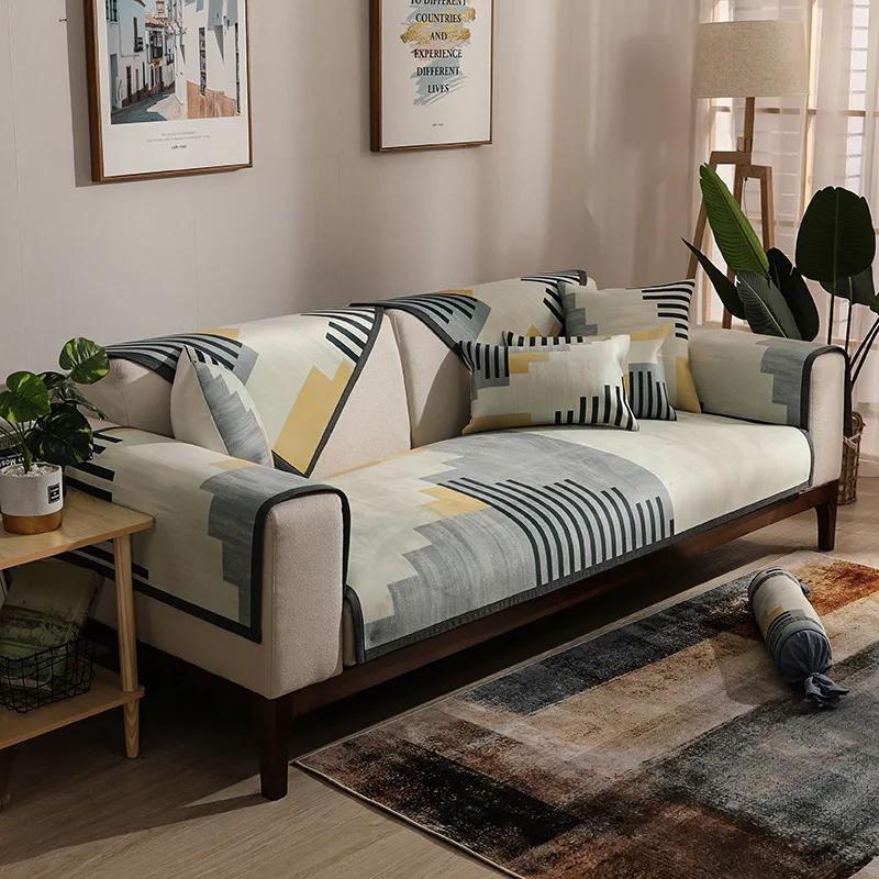 Geometric lines Sofa Cover Cushion Stripe Four Season Sofa Armchair Backrest Towel Non Slip Couch Luxurious 3 Seater Sofa Cover