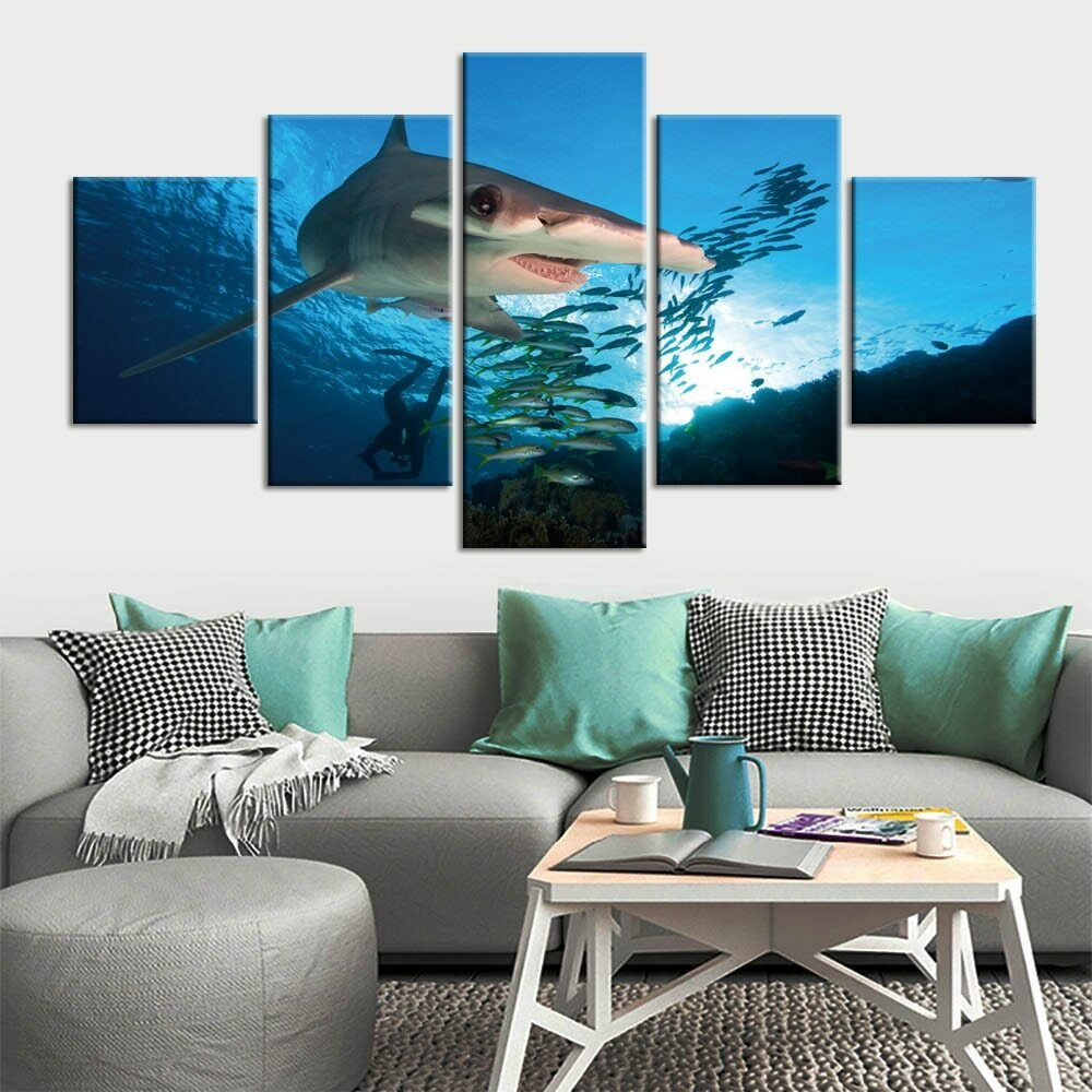 5Pcs Hammerhead Shark Sea Ocean Modern Canvas Picture Wall Art Print 5 Pieces Paintings Poster HD Print No Framed 5 Panel