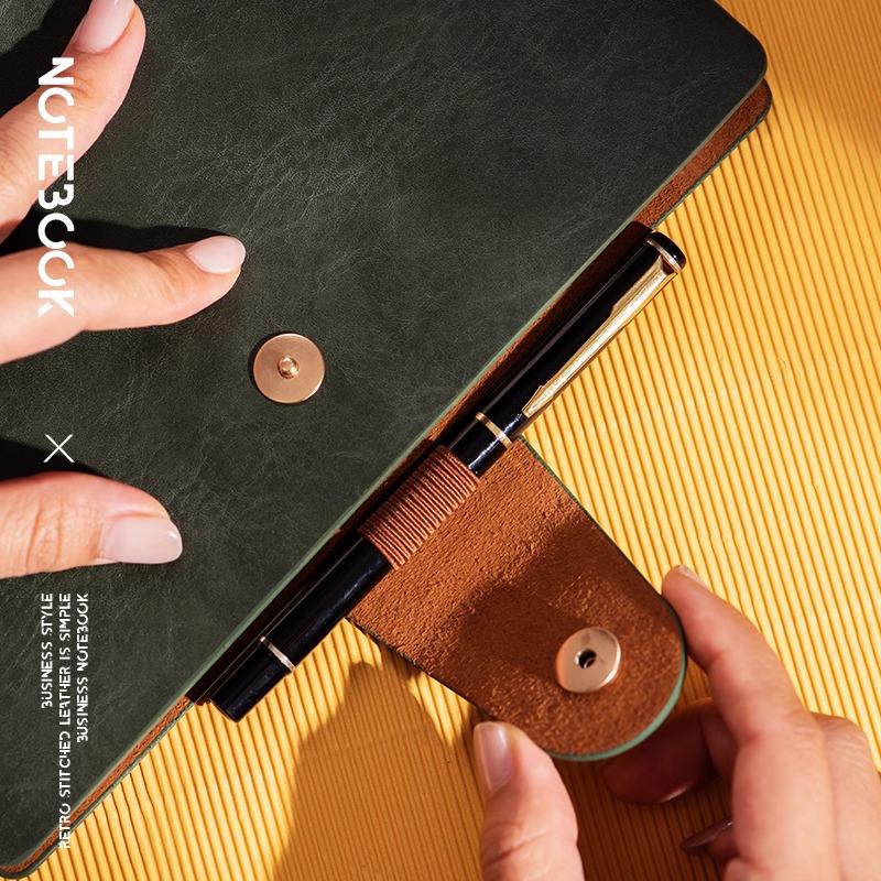 A5 Retro Cowhide Leather Business Notebook with Buckle Binder