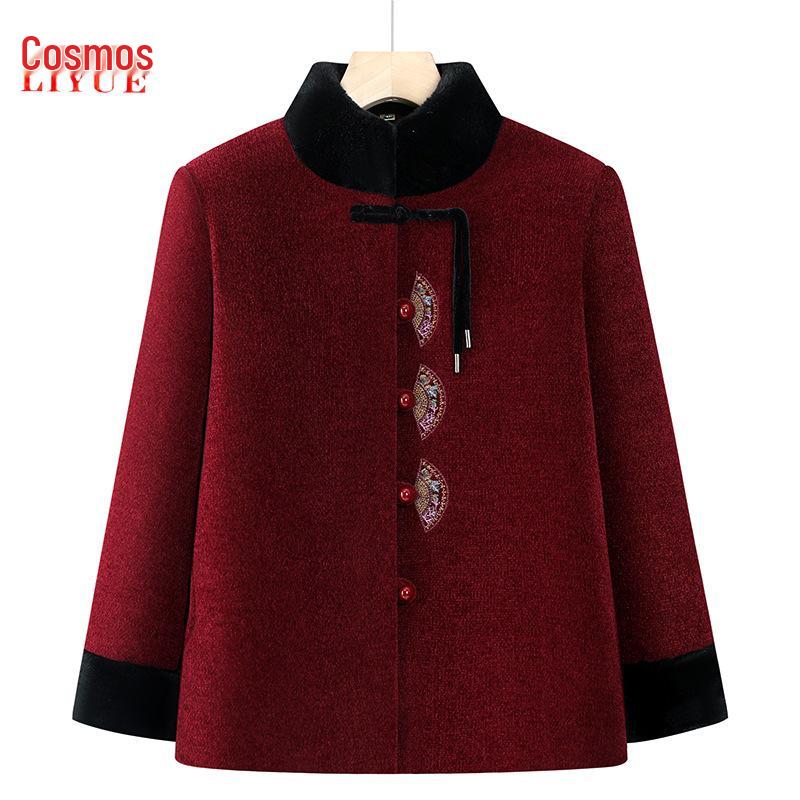 

Новое зимнее пальто в китайском стиле с бархатной подкладкой для пожилых женщин - праздничная хлопковая куртка для бабушки 4XL for 65-72 kg