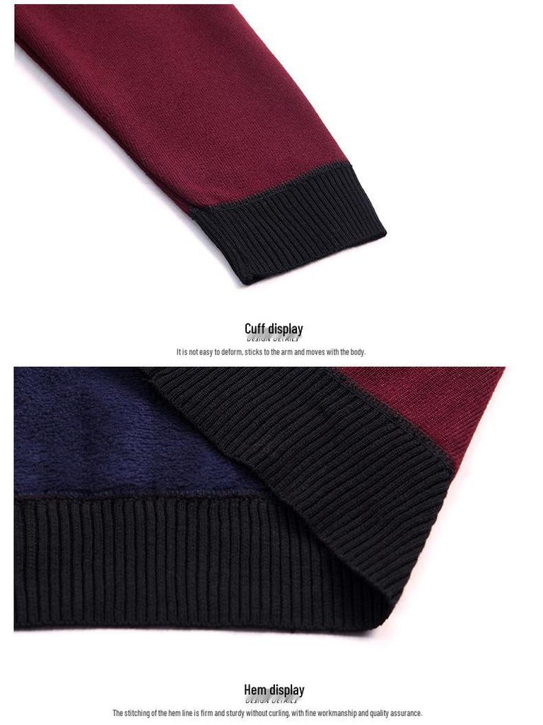 Men's Argyle V-neck Plus Velvet Knitwear - Warm, Soft, and Versatile Base Layer for Autumn and Winter