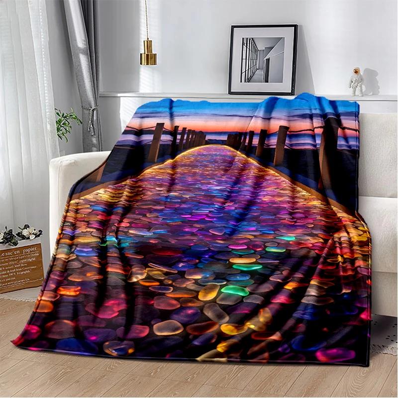 2025 New Style Beauty Colorful Pebble Road Beach Stone Scenery Blanket,Soft Throw Blanket for Home Bedroom Bed Sofa Cover Kids