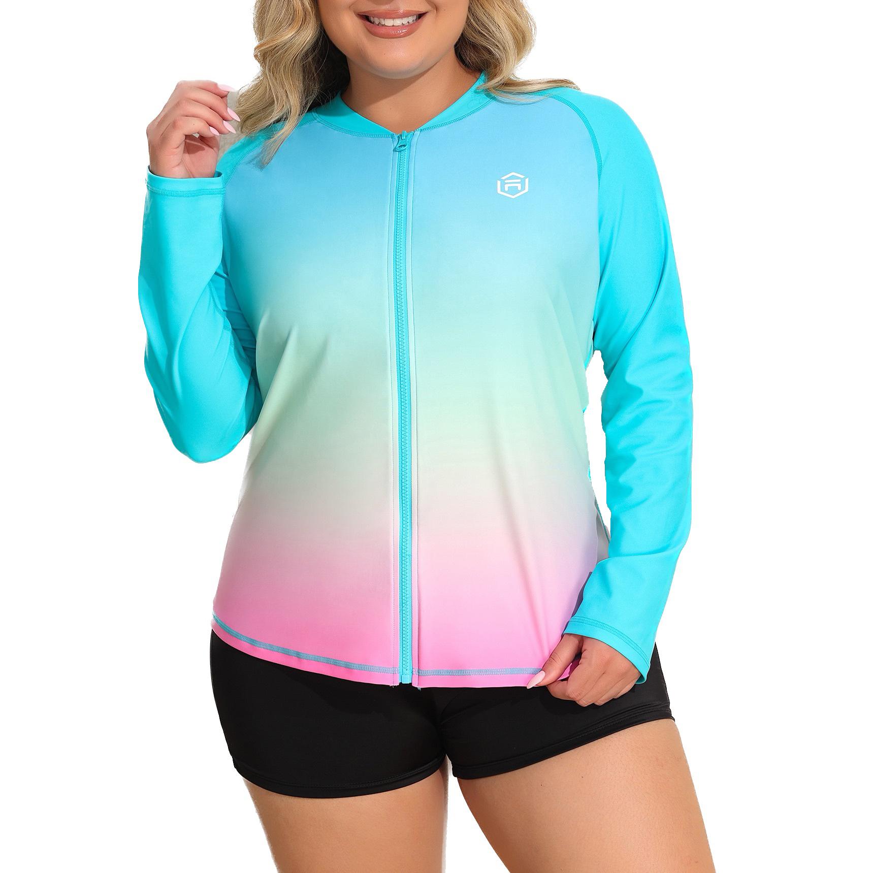 

Charmleaks женский купальник с длинным рукавом Rash Guard UV Sun Protection на молнии с градиентом 2X розовый/синий