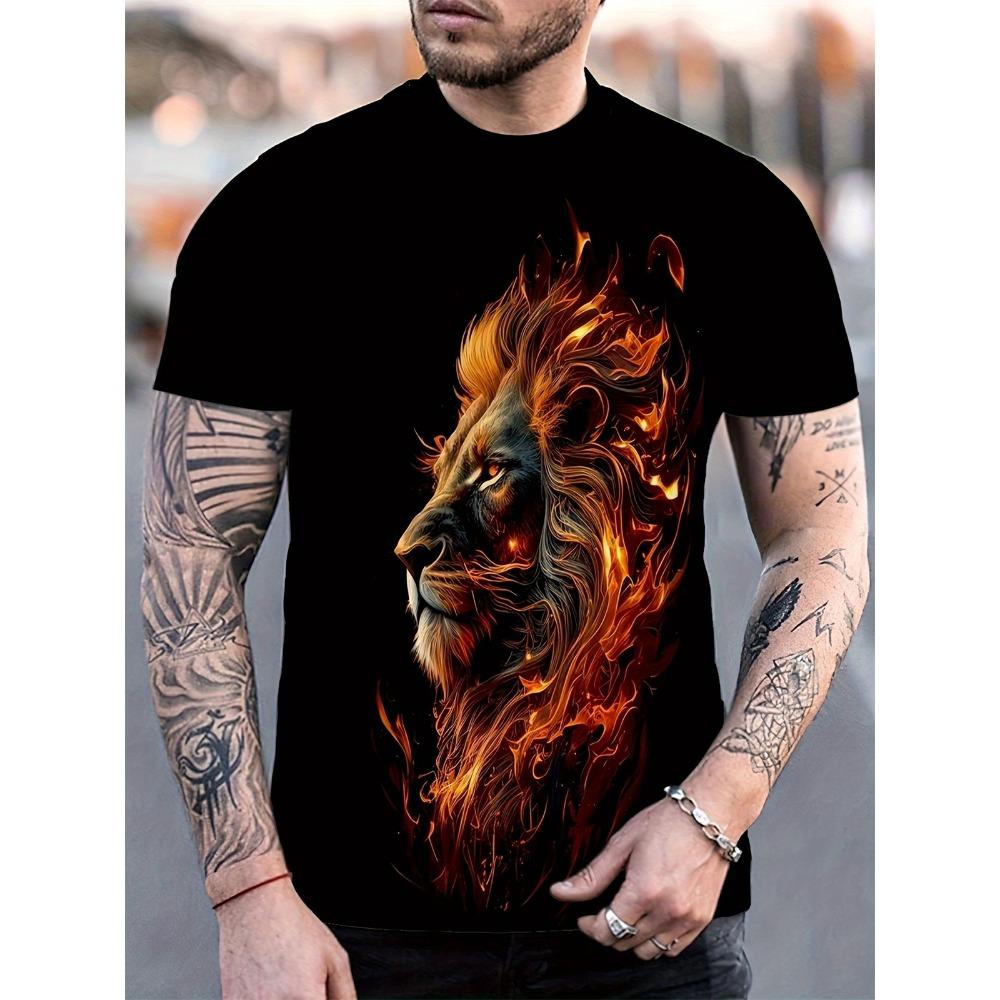 Men's T-Shirts Plus Size Colorful Lion Printed Shirt Casual Fashion Short Sleeve Round Neck Street Mens Fashion Outdoor Tshirts