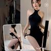 Sexy lingerie Solid color pullover sleeveless hollow slit European and American tight fitting dress Short dresses Woman costume