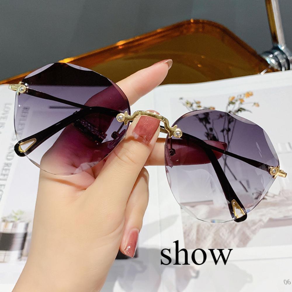 Internet celebrity street shot new polygonal sunglasses women's big face thin marine sunglasses rimless trimmed sunglasses