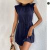 New European and American Summer Women's Clothing Feifei Sleeves Solid Color Lace-up Dress
