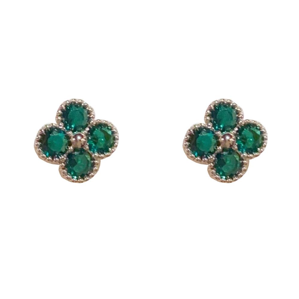 Japanese-Korean Style Zircon Four-Leaf Clover Stud Earrings: Elegant, Versatile, and Shiny for Daily Wear