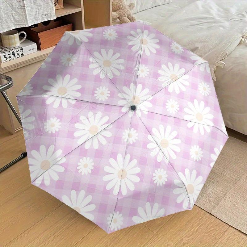 1pc Flower Pattern Themed Design Umbrella 8 Rib Frame,Automatic Opening 3 Fold Umbrella, Lightweight and Durable Couple Umbrella-p0803031