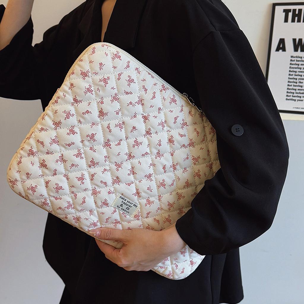 Maple Leaf Soft Pad Tablet Bag Shockproof Puffy Protective Case Cute Quilted Laptop Sleeve Commute Work Study Bag