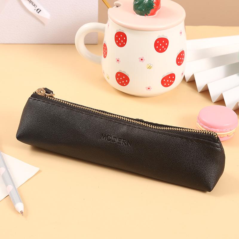 Mini Pencil Bag Pu Solid Color Student Supplies Kawaii Zipper Bags Pencil Case Pouch School Office Stationery Supplies