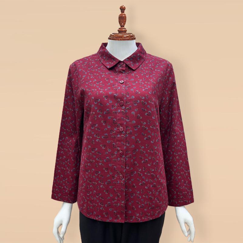 Genuine Autumn Long Sleeve Plaid Cotton Shirt for Middle-Aged & Elderly Women