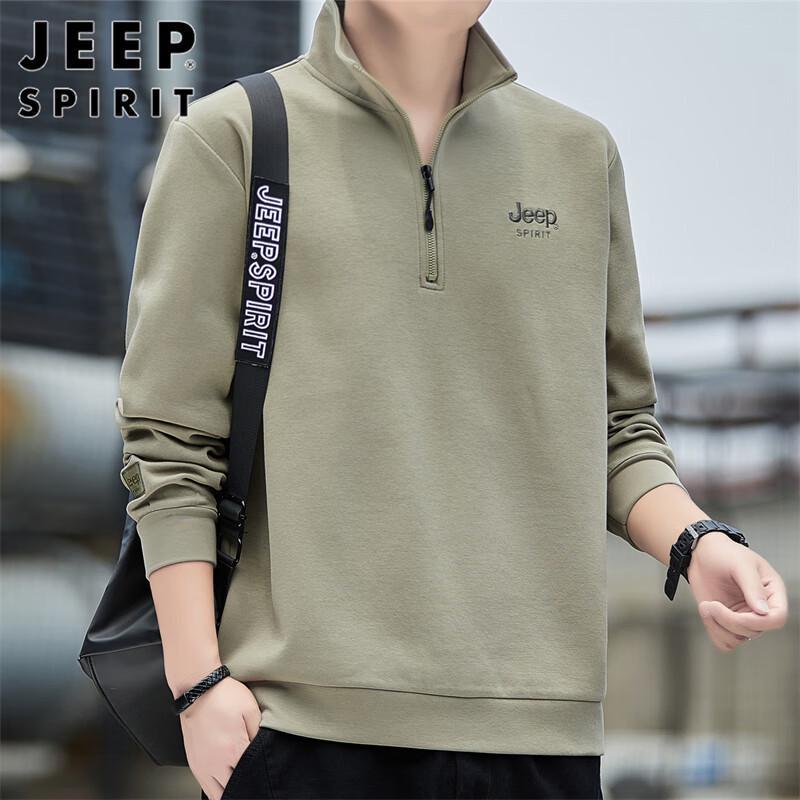 JEEP SPIRIT Men's Stand-Collar Heavyweight Long-Sleeve T-Shirt