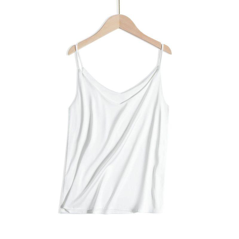 Silk Camisole for Women, V-Neck Spring/Summer Top, Trendy Base Layer, Stylish Acetate Outerwear Tank Top
