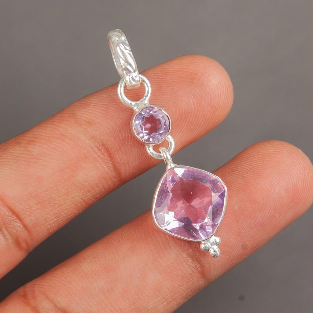 Pietra Preziosa Morganite Gioielli in Argento Sterling 925 Ciondolo Fatto a Mano 1,60" Regalo Donna PP-9-12